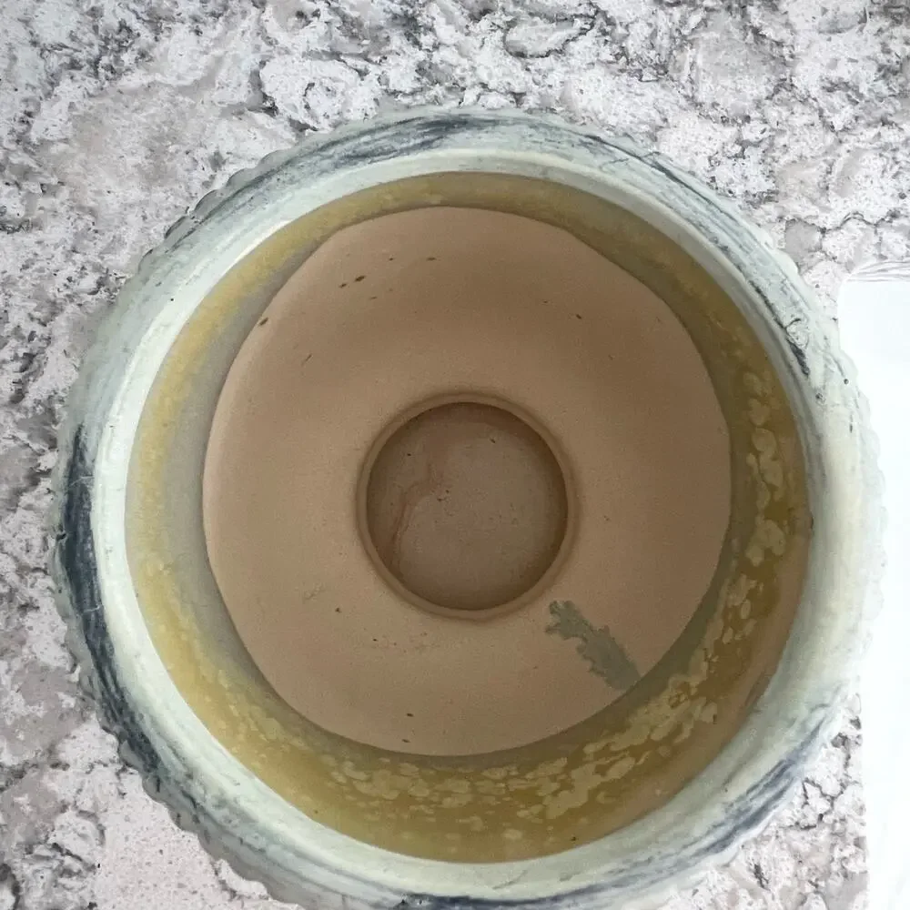 Urn shaped planter cream green speckled Greek decor home